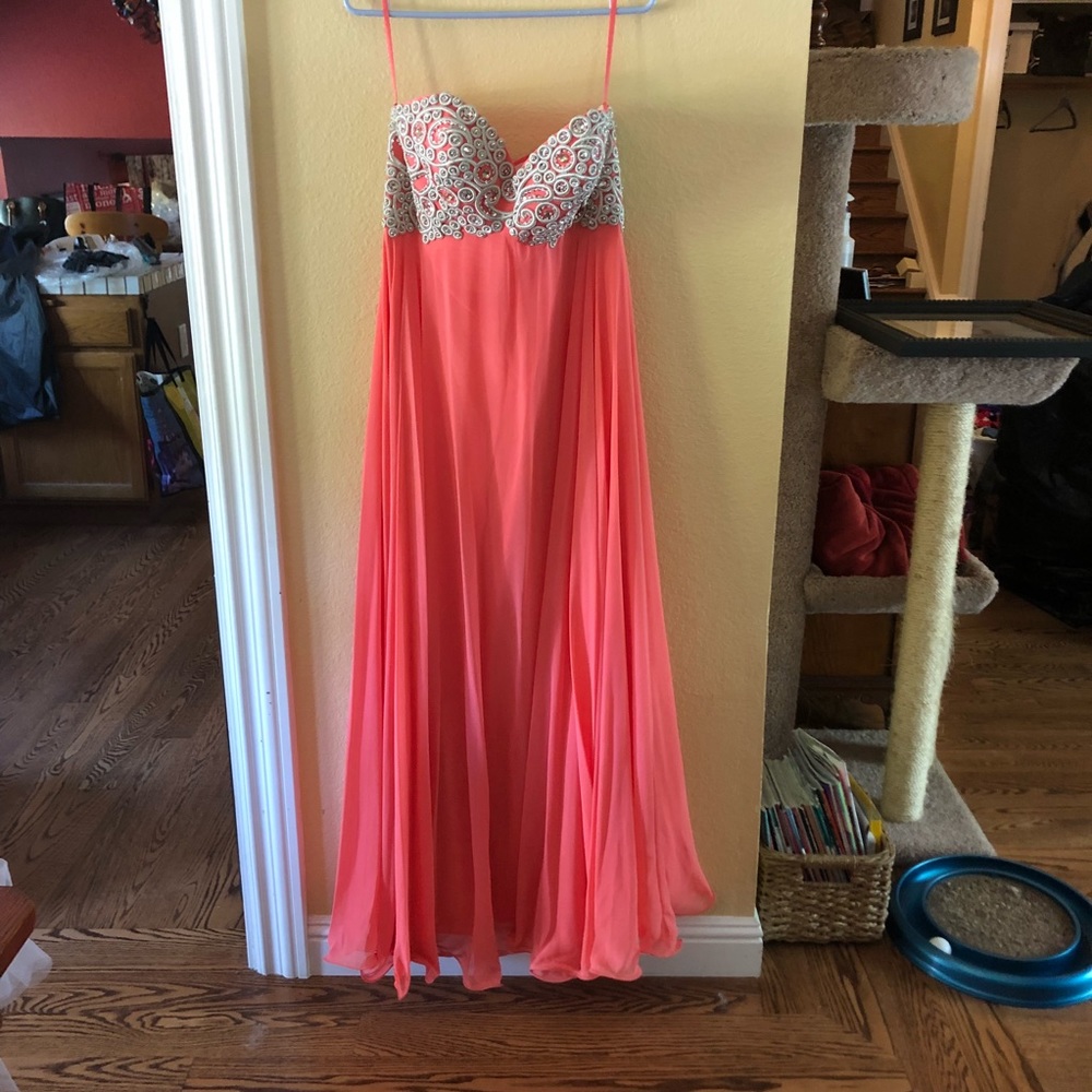 Coral flowy prom dress. WORN ONCE!!!